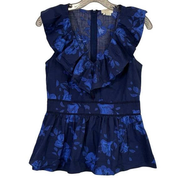 Kate Spade Hibiscus Ruffle V Neck Sleeveless Peplum Top - Picture 1 of 7